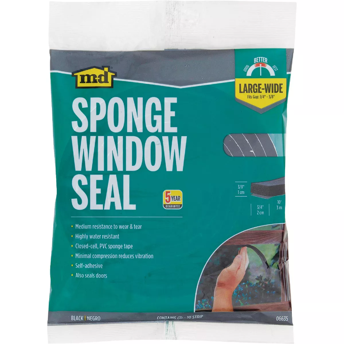 M-D Building Products 3/8 In. x 3/4 In. x 10 Ft. Black Sponge Window Seal for Large-Wide Gaps - photo 2