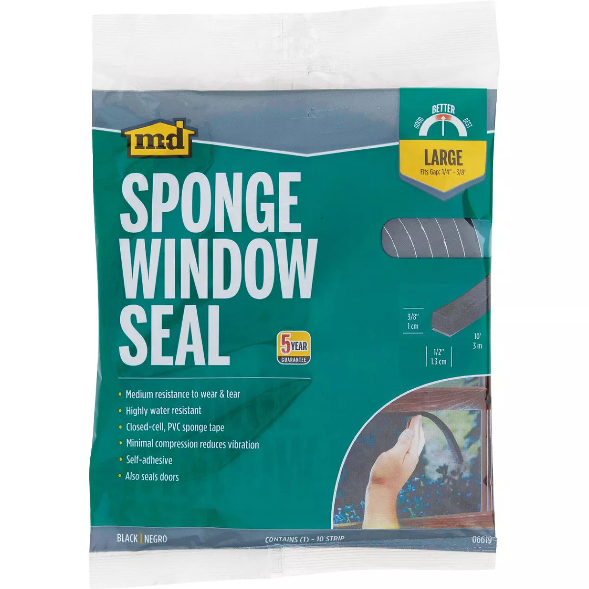 M-D Building Products 3/8 In. x 1/2 In. x 10 Ft. Black Sponge Window Seal for Large Gaps - photo 2