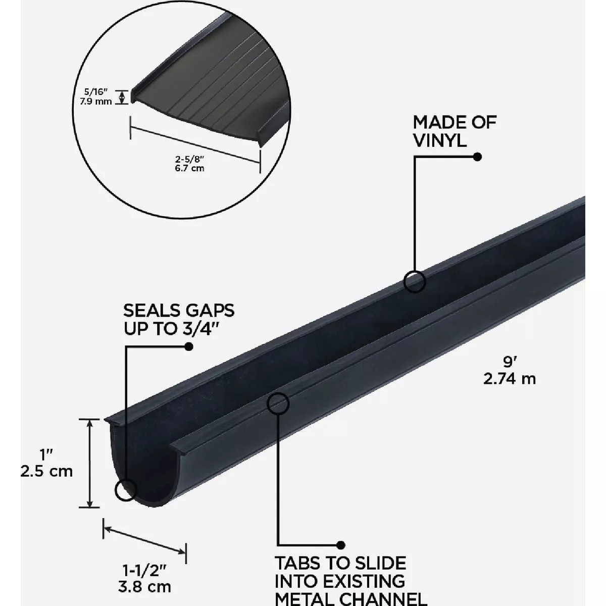 M-D Building Products 9 Ft. Black Vinyl Replacement Garage Door Bottom Seal - photo 5