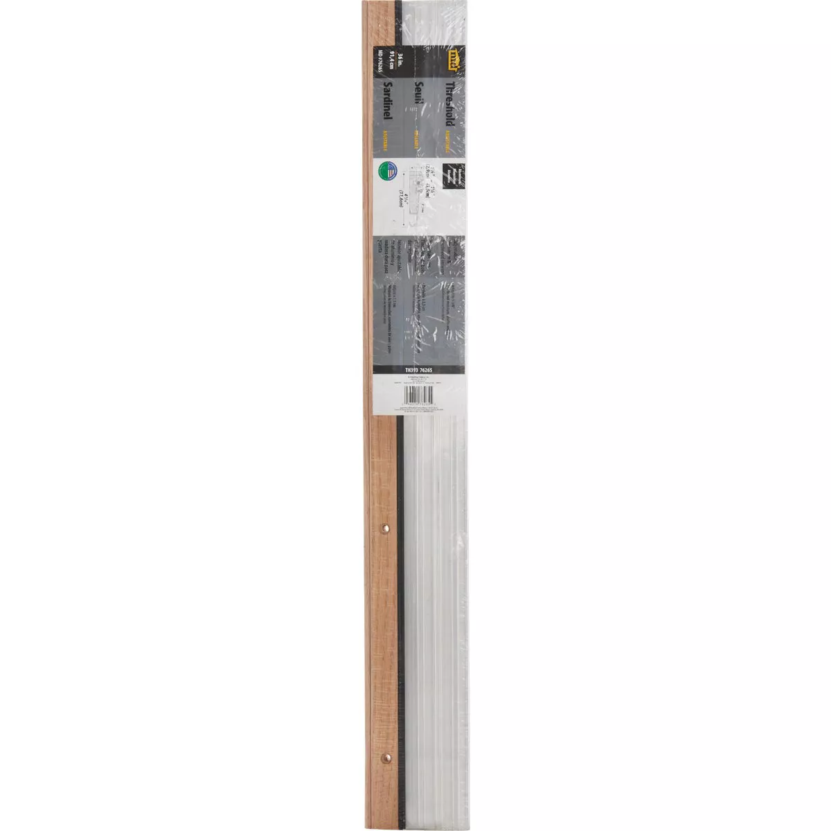 M-D Building Products 4-9/16 in. x 1-1/8 in. x 36 in. Silver Adjustable Aluminum & Hardwood Threshold - photo 2
