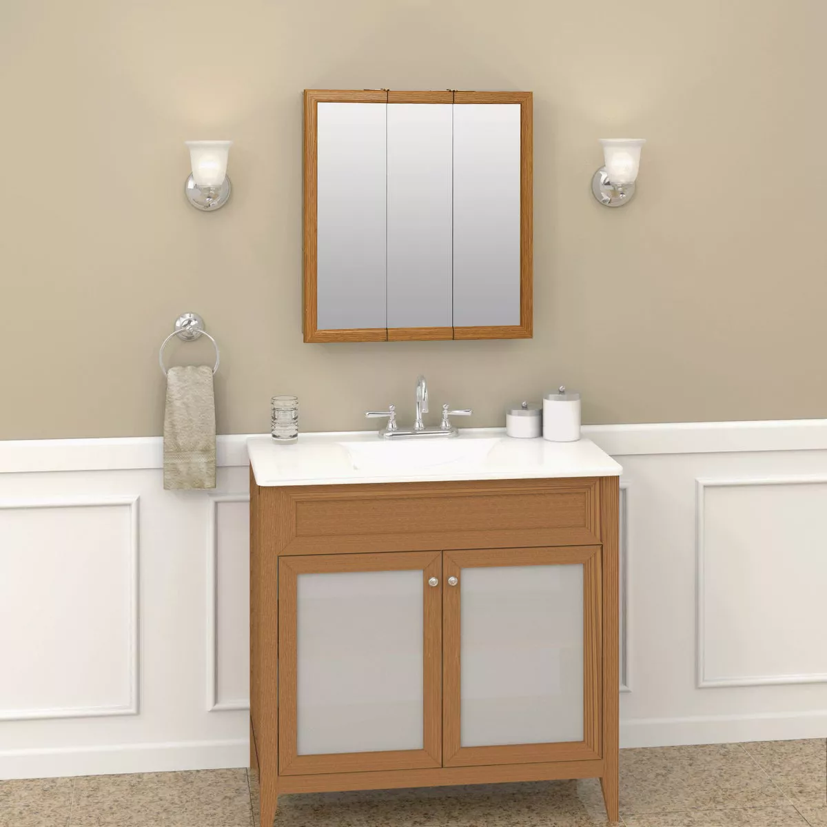 Zenith Zenna Home Oak 29.63 In. W. x 25.57 In. H. x 4.5 In. D. Tri-View Surface Mount Medicine Cabinet - photo 2