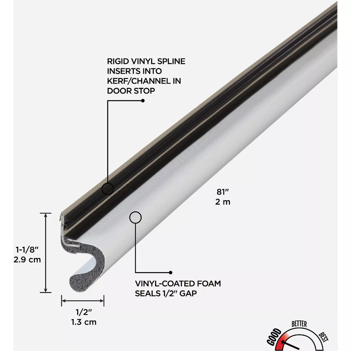 M-D Building Products 81 In. White Vinyl-coated Foam Top and Sides Door Seal for Doors with Kerf/Channel - photo 4