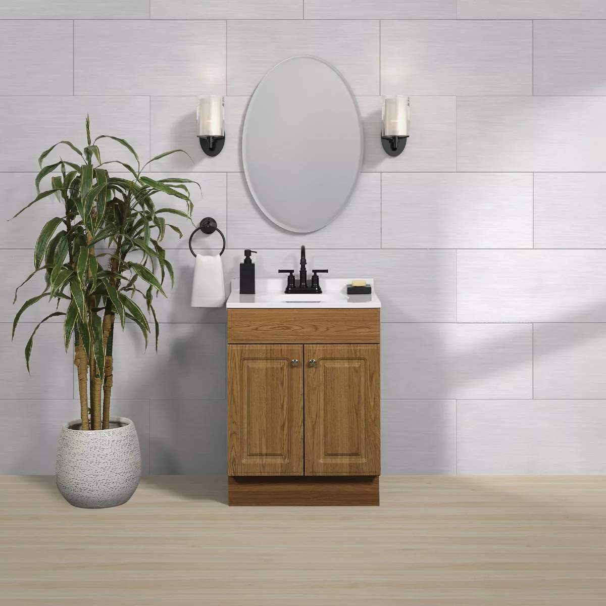 Zenith Zenna Home Oak 24 In. W x 35 In. H x 18 In. D Vanity with White Cultured Marble Top - photo 2