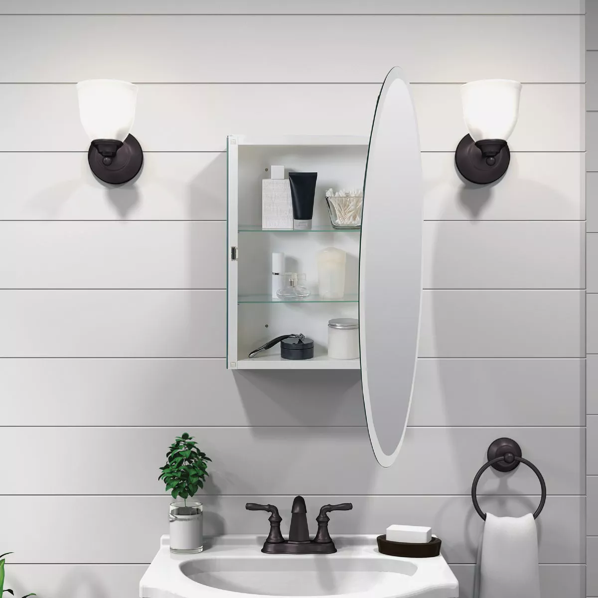 Zenith Frameless Beveled 21 In. W x 31 In. H x 4 In. D Single Mirror Surface Mount Oval Medicine Cabinet - photo 5