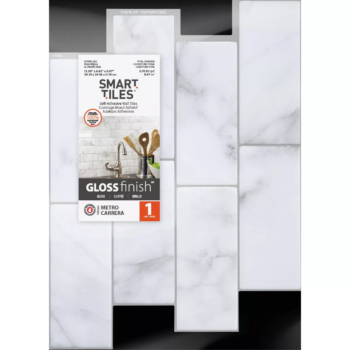 Smart Tiles Approx. 9 In. x 11 In. Glass-Like Vinyl Backsplash Peel & Stick, Metro Carrera Subway Tile - photo 2