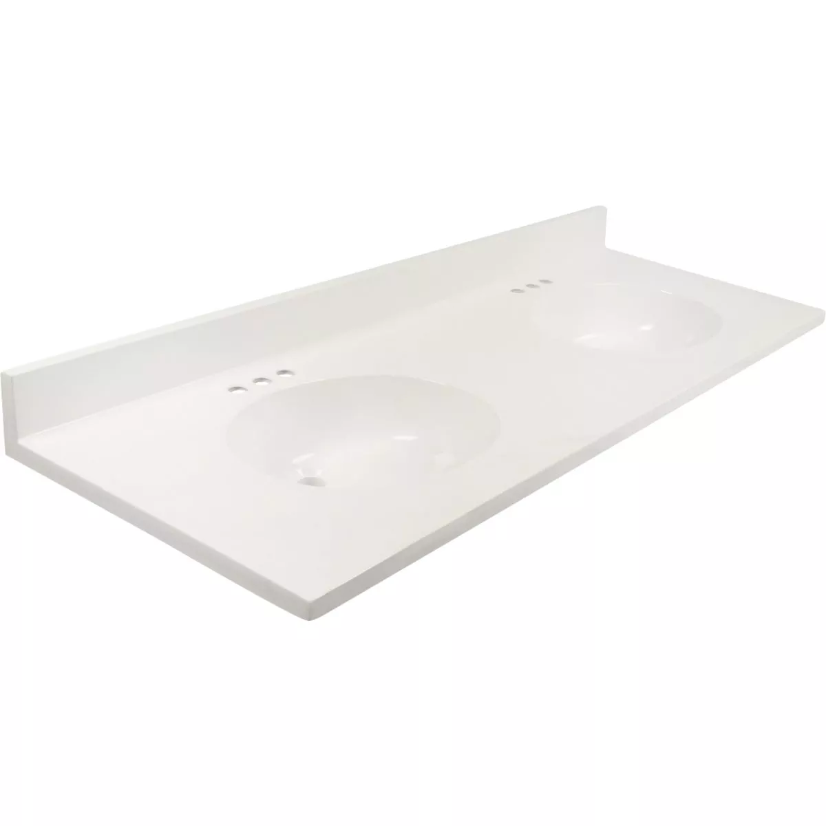 Modular Vanity Tops 61 In. W x 22 In. D Solid White Cultured Marble Flat Edge Double Sink Vanity Top with Oval Bowl