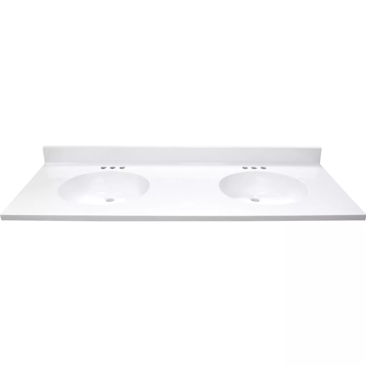 Modular Vanity Tops 61 In. W x 22 In. D Solid White Cultured Marble Flat Edge Double Sink Vanity Top with Oval Bowl - photo 2