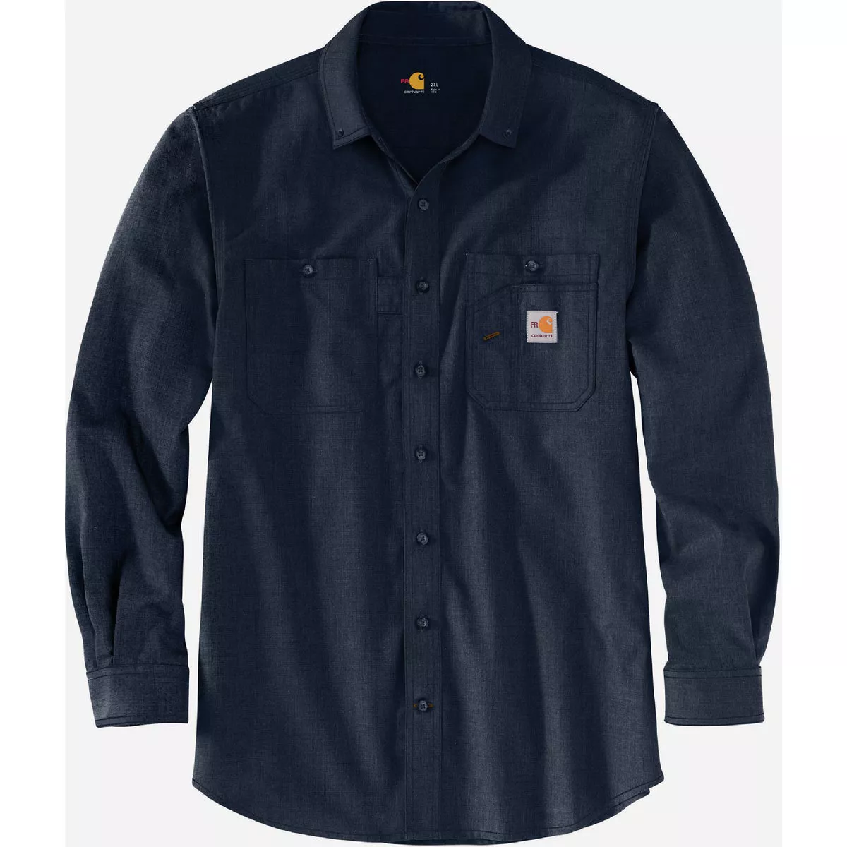 Carhartt Force Men's 2XL Regular Navy Long Sleeve Flame-Resistant Lightweight Button Down Shirt, Original Fit