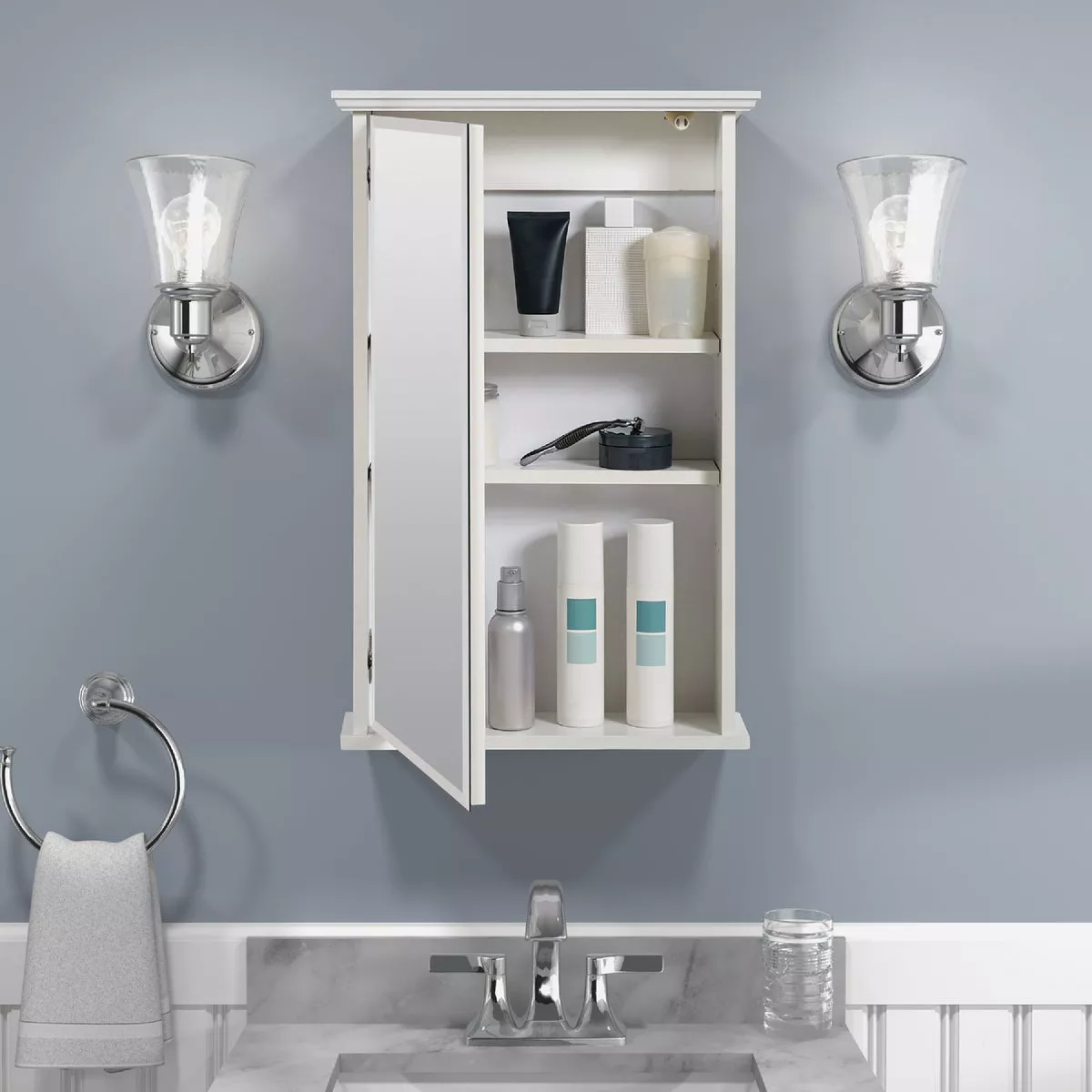Zenith Zenna Home White 16 In. W. x 25 In. H. x 4.63 In. D. Single Mirror Surface Mount Crown Pediment Medicine Cabinet - photo 3