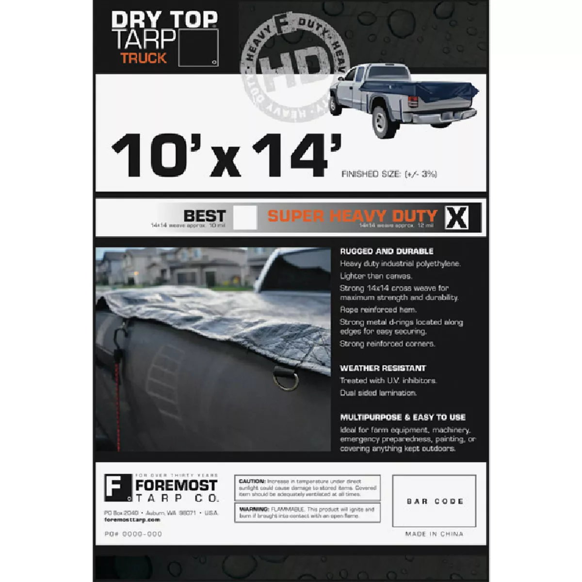 Foremost Dry Top Black 10 Ft. x 14 Ft. Poly Tarp, 191-987-