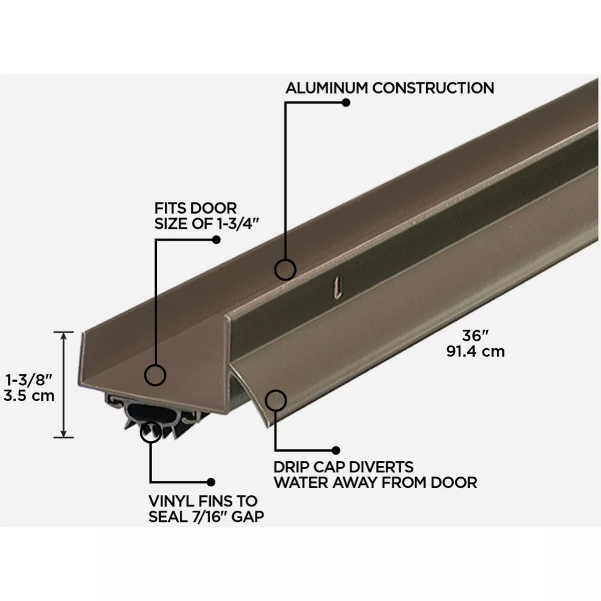 M-D Building Products 2.25 In. W. x 1.375 In. H. x 36 In. L. Aluminum Bronze Door Bottom - photo 5