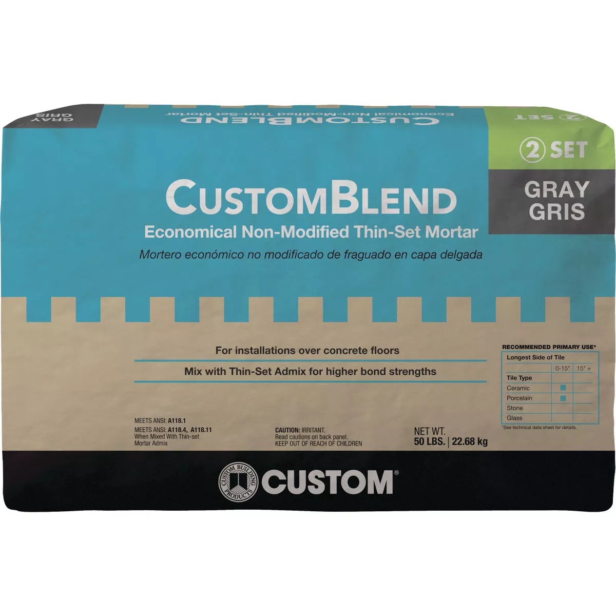 Custom-Blend 50 Lb. Gray Non-Motified Thin-Set Mortar