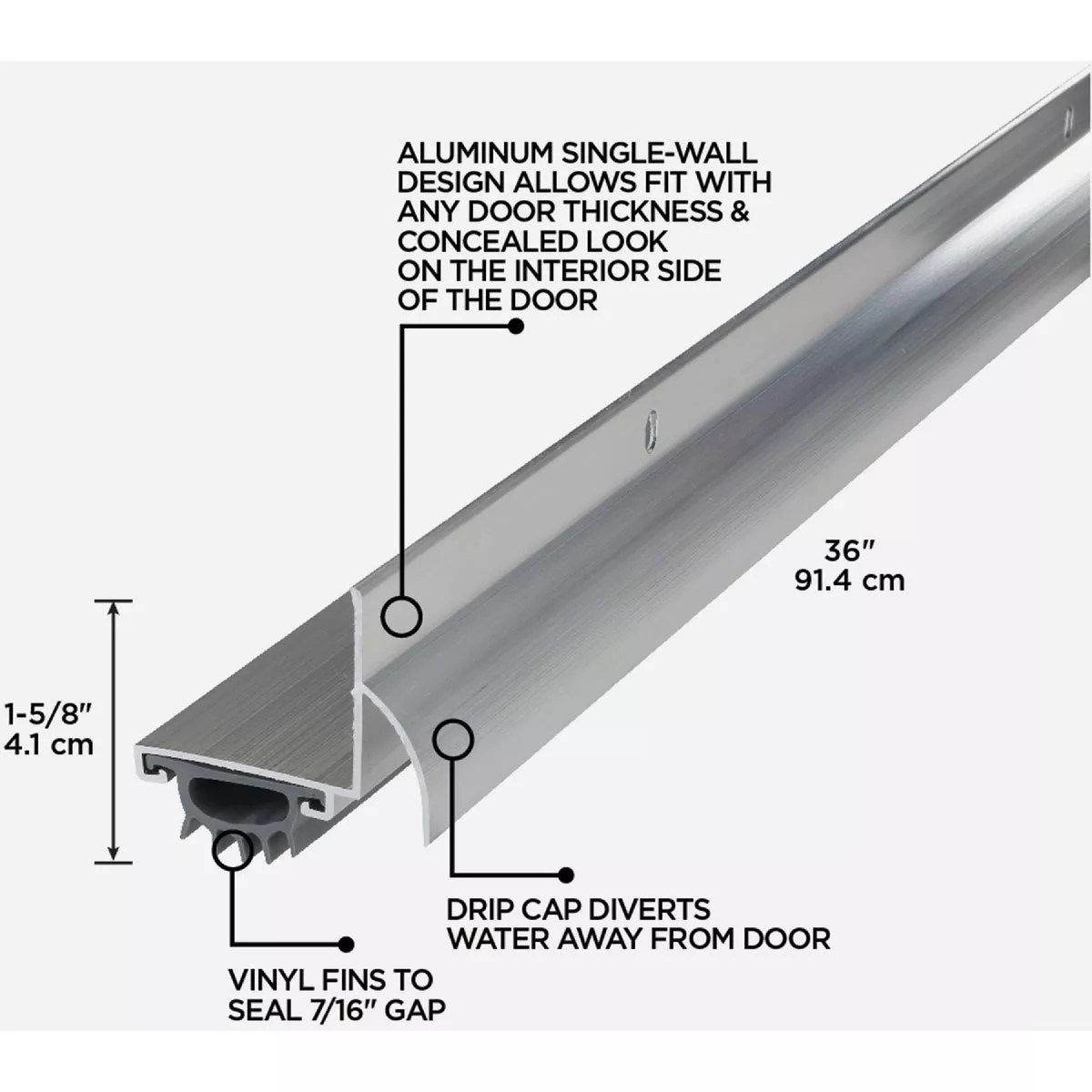 M-D Building Products 1.75 In. W. x 1.625 In. H. x 36 In. L. Aluminum Silver Door Bottom - photo 5