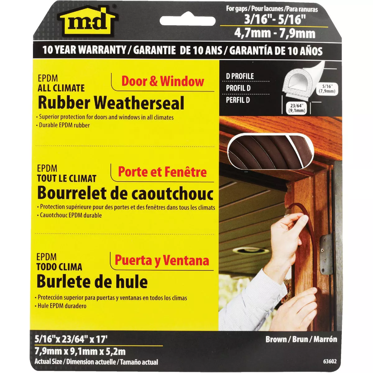 M-D Building Products 1/4 In. x 5/16 In. x 17 In. Brown Premium Rubber Window Seal for Medium Gaps