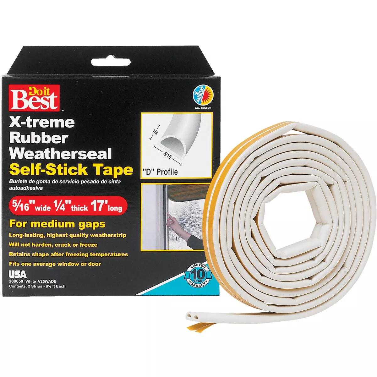 Do it Best 17 Ft. 5/16 In. White Rubber Weatherstrip