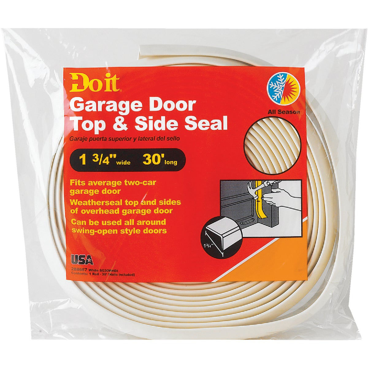 Do it 13/4 In. x 30 Ft. White Vinyl Garage Door Top And Side Seal Do