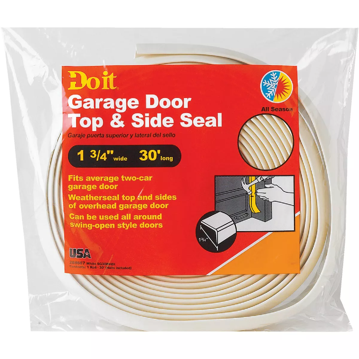 Do it 1-3/4 In. x 30 Ft. White Vinyl Garage Door Top And Side Seal - photo 2