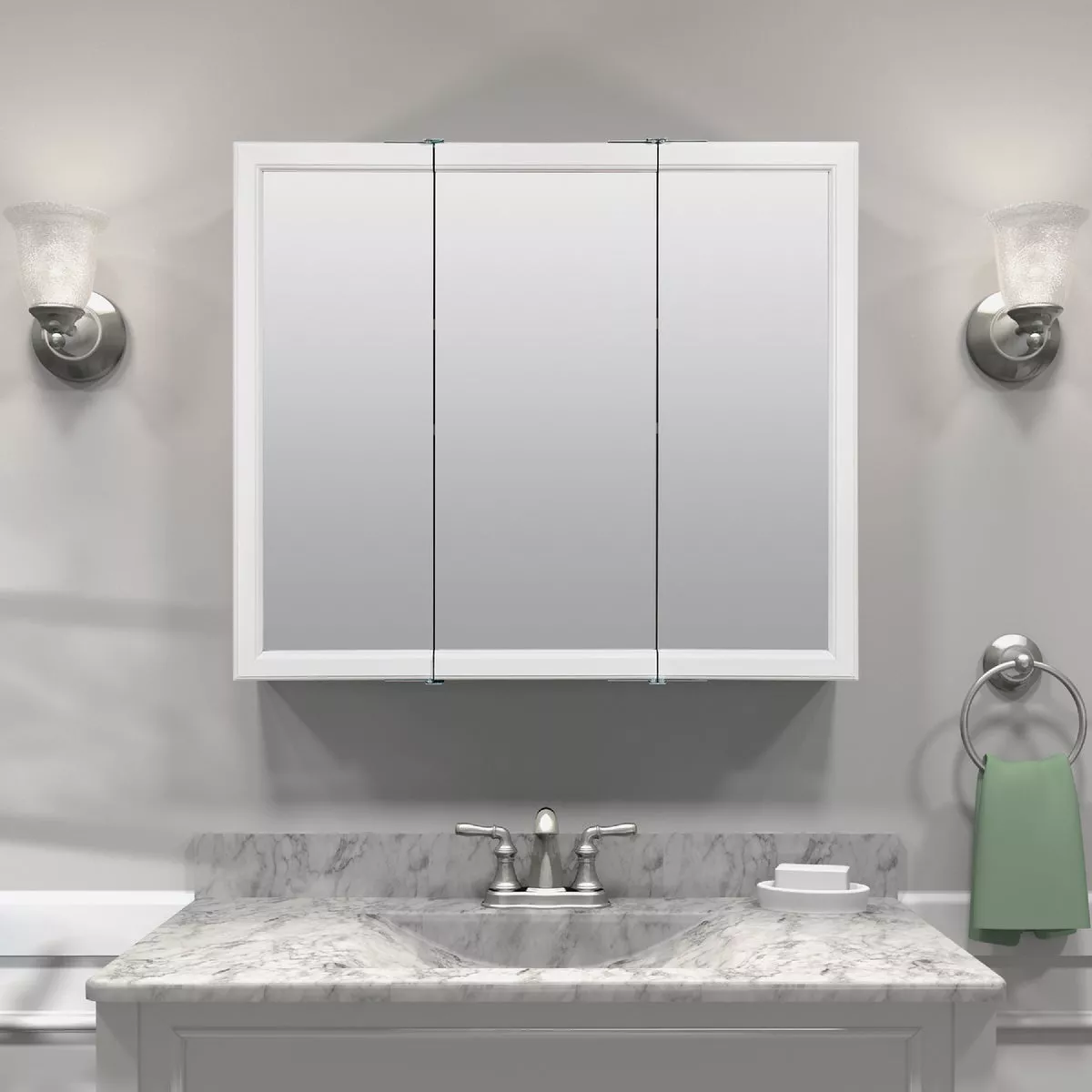Zenith Zenna Home White 29.63 in W x 25.75 in H x 4.5 in D Tri-View Surface Mount Medicine Cabinet - photo 3