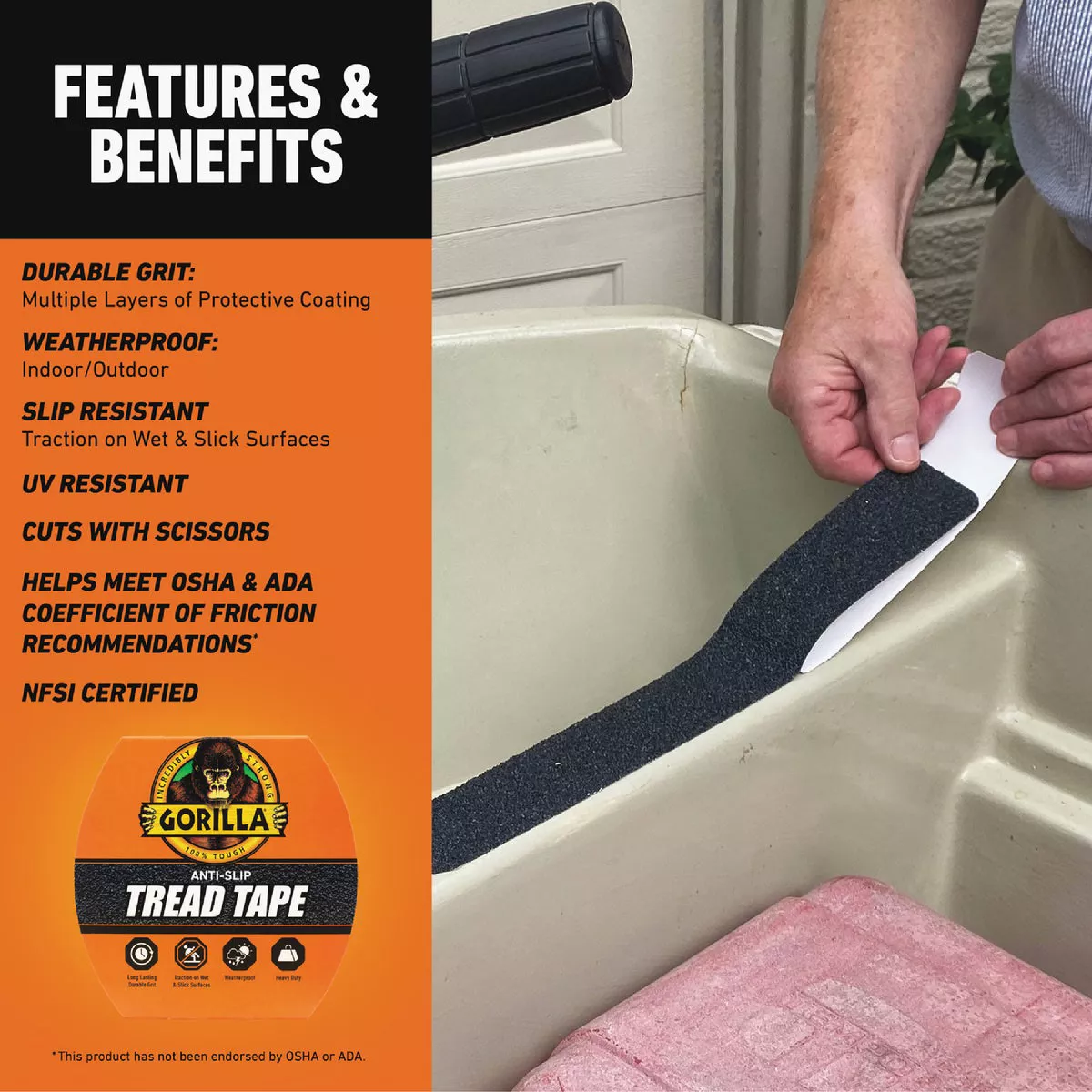 Gorilla 2 In. x 10 Ft. Black Anti-Slip Tread Tape Roll - photo 4