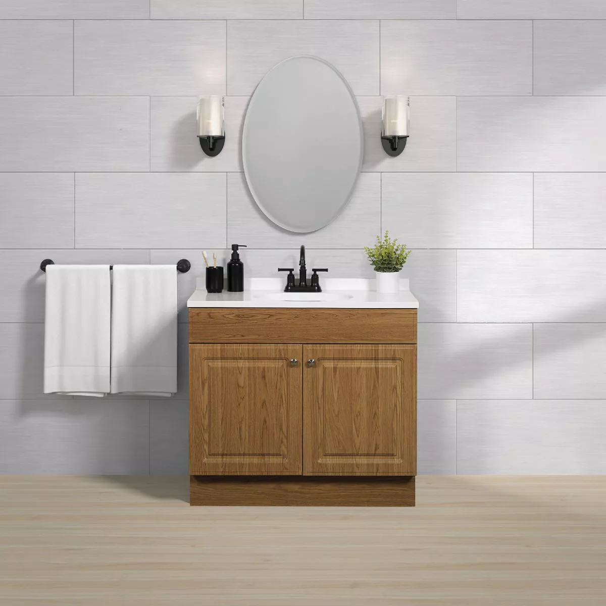 Zenith Zenna Home Oak 36 In. W x 35 In. H x 18 In. D Vanity with White Cultured Marble Top - photo 2
