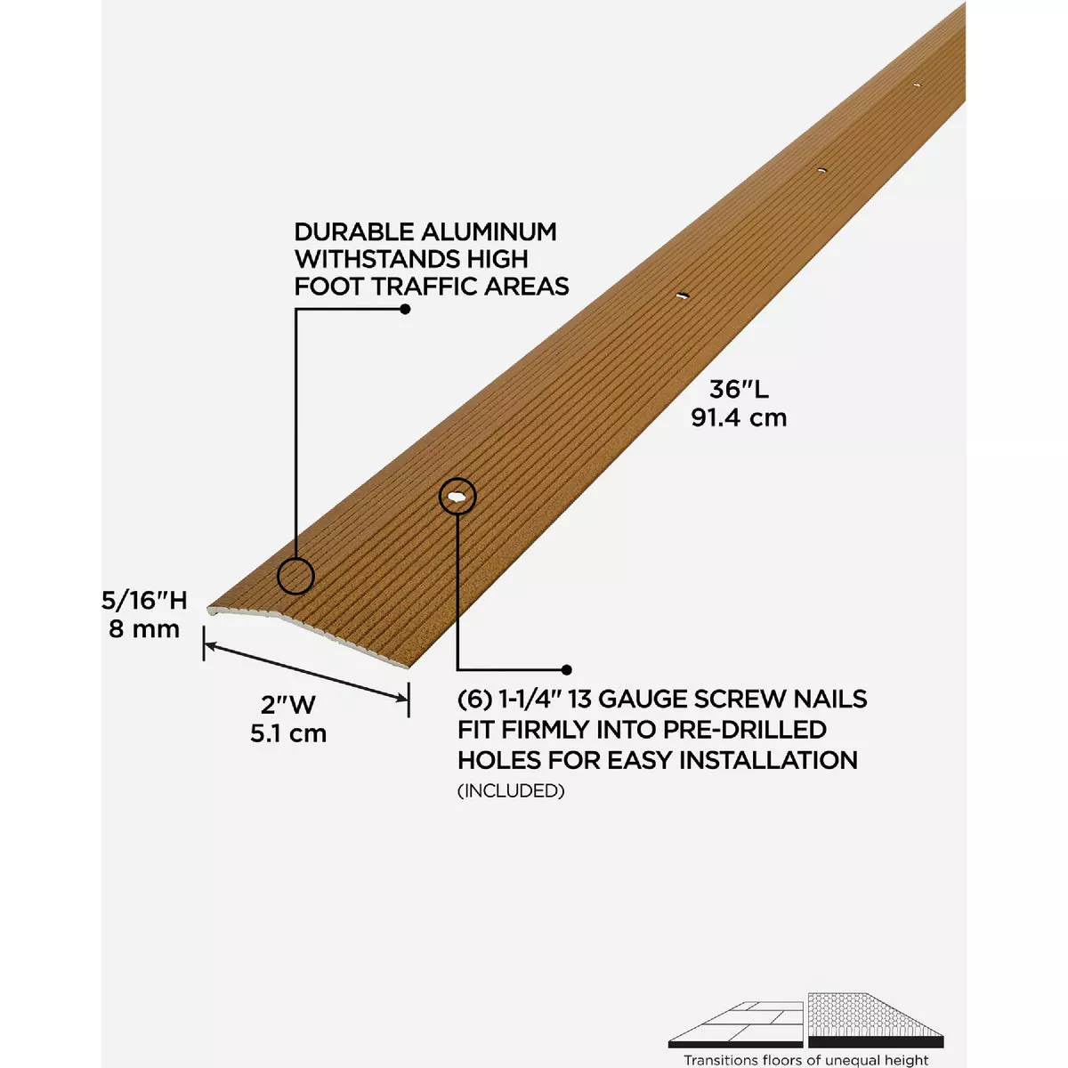 M-D Building Products 2 In. X 36 In. Antique Brass Aluminum Carpet Trim with Screw Nails - photo 5