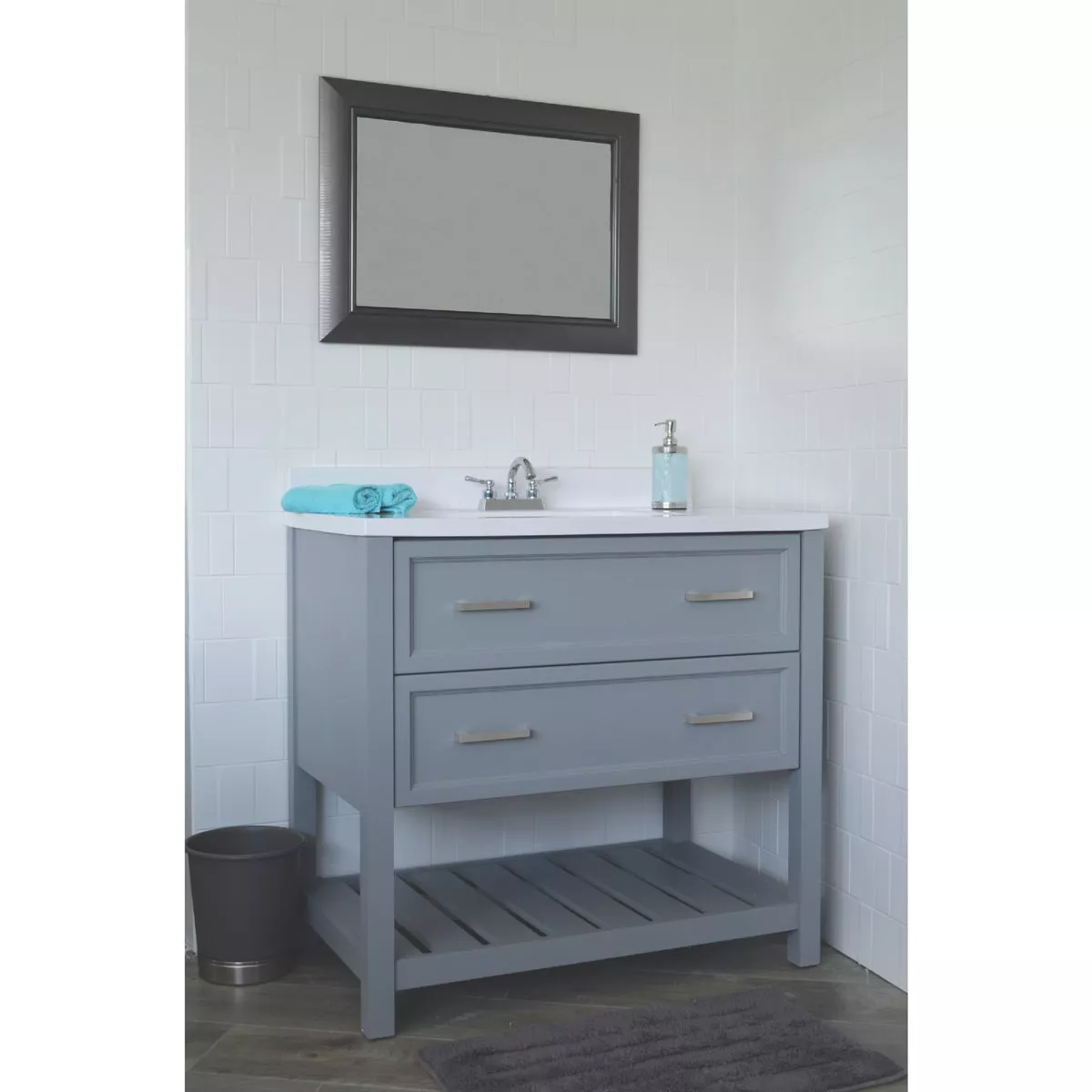 Modular Sorrento Gray 37 In. W x 34-1/2 In. H x 22 In. D Vanity with White Cultured Marble Top