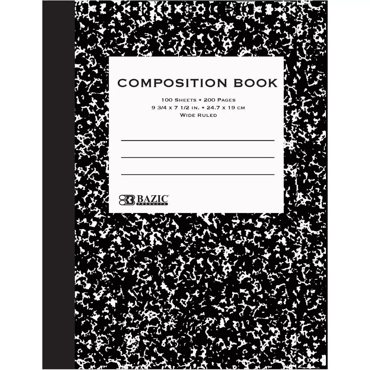 Bazic Products Wide Ruled 100 Ct. Black Marble Composition Book