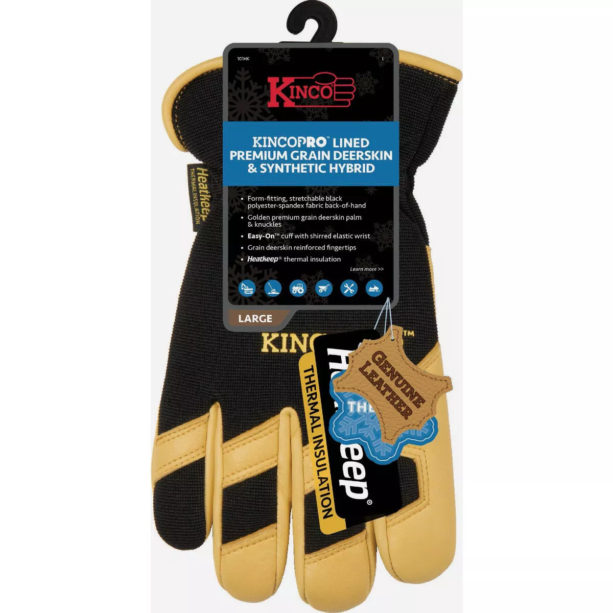 KincoPro Men's Medium Lined Premium Grain Deerskin & Synthetic Work Glove
