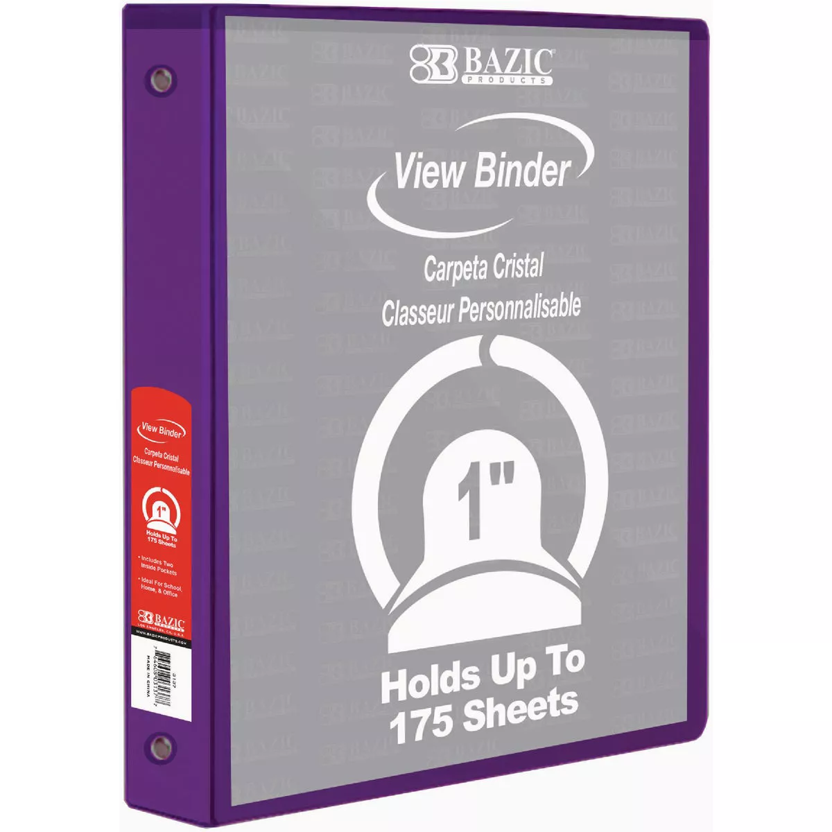 BAZIC 1 In. Purple 3-Ring View Binder with 2-Pockets
