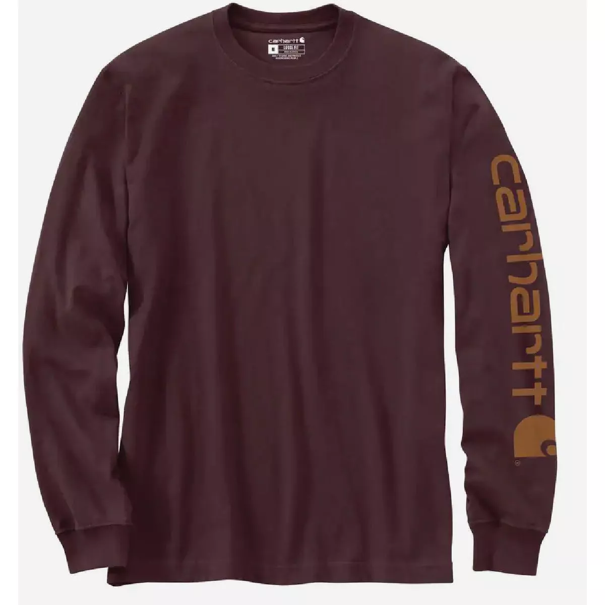 Carhartt Men's Small Regular Port Heavyweight Long Sleeve Logo Sleeve Graphic T-Shirt, Loose Fit