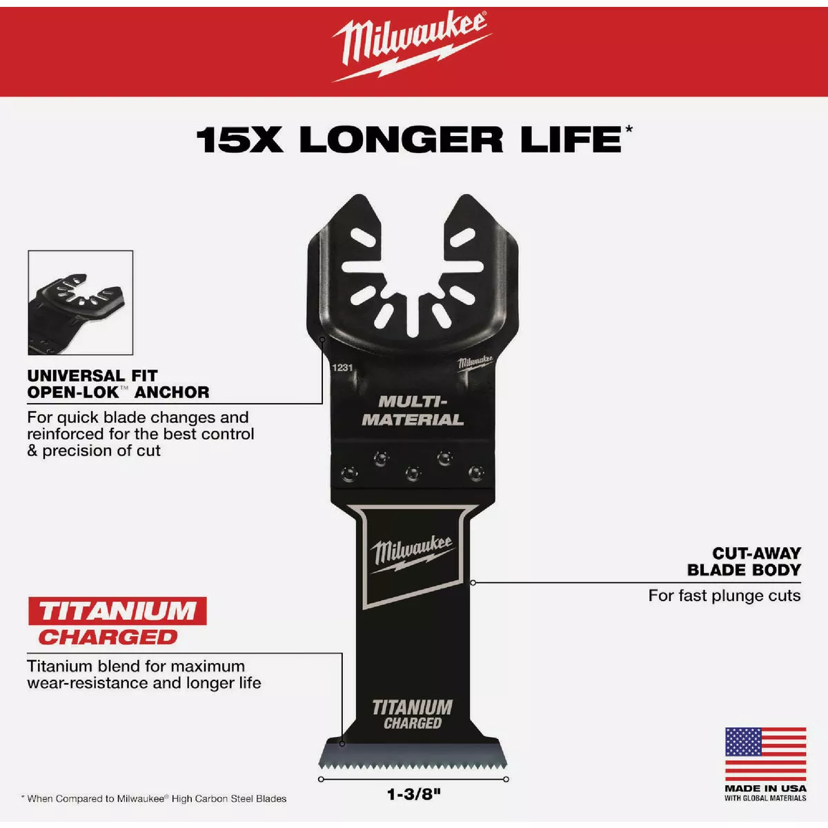 Milwaukee OPEN-LOK 1-3/8 In. Titanium Enhanced Carbide Metal Cutting Oscillating Blade (10-Pack) - photo 3