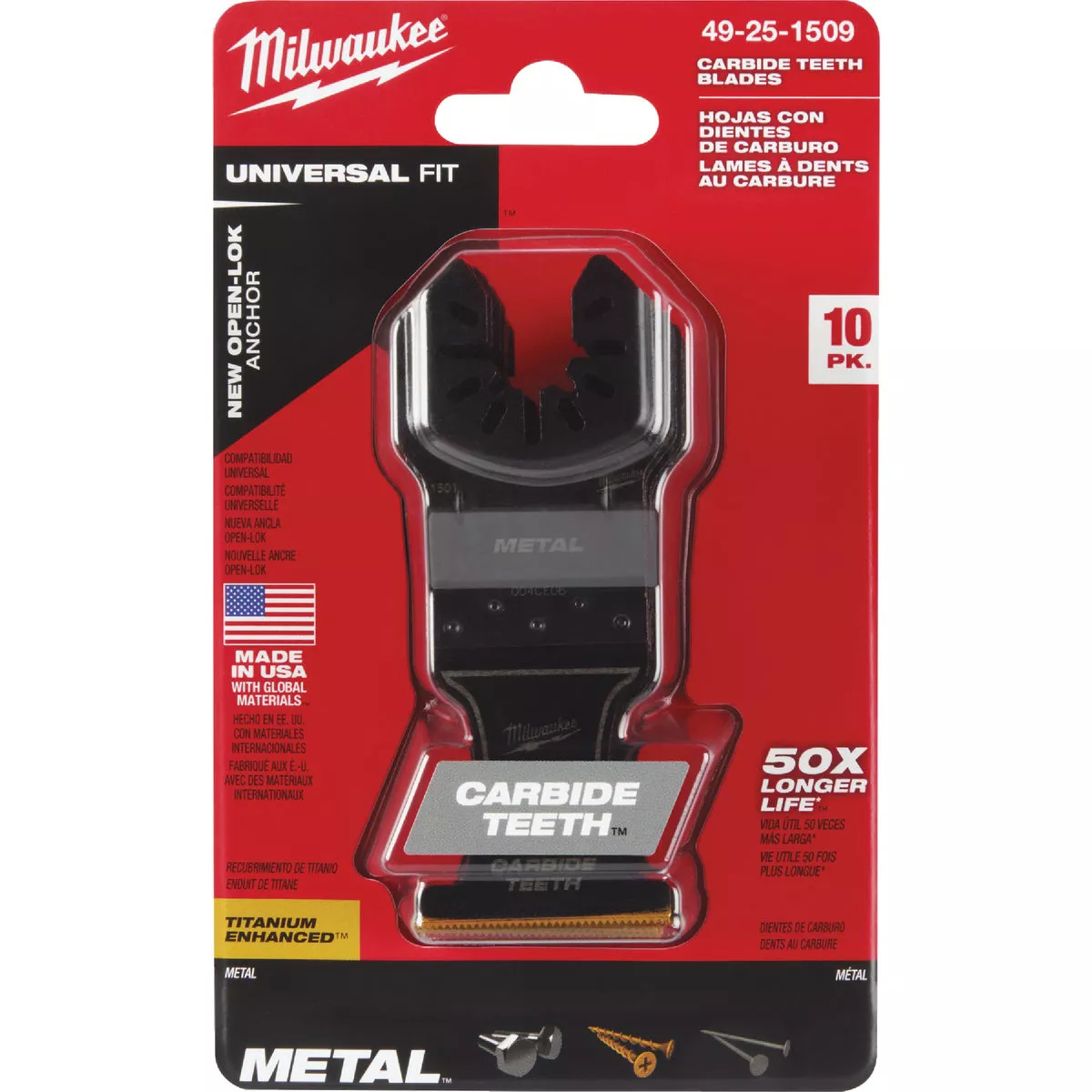 Milwaukee OPEN-LOK 1-3/8 In. Titanium Enhanced Carbide Metal Cutting Oscillating Blade (10-Pack) - photo 2