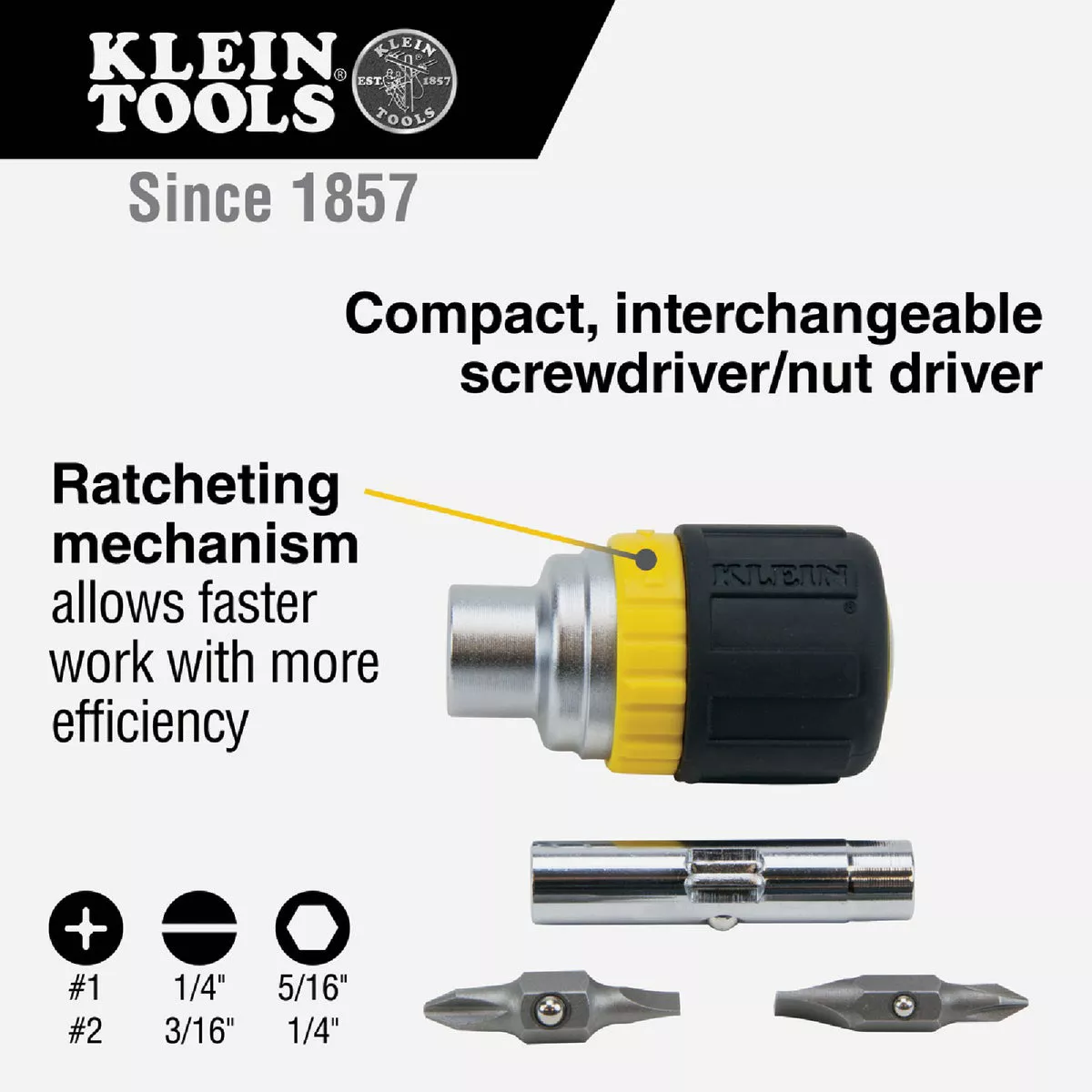 Klein 6-in-1 Stubby Ratcheting Screwdriver - photo 3