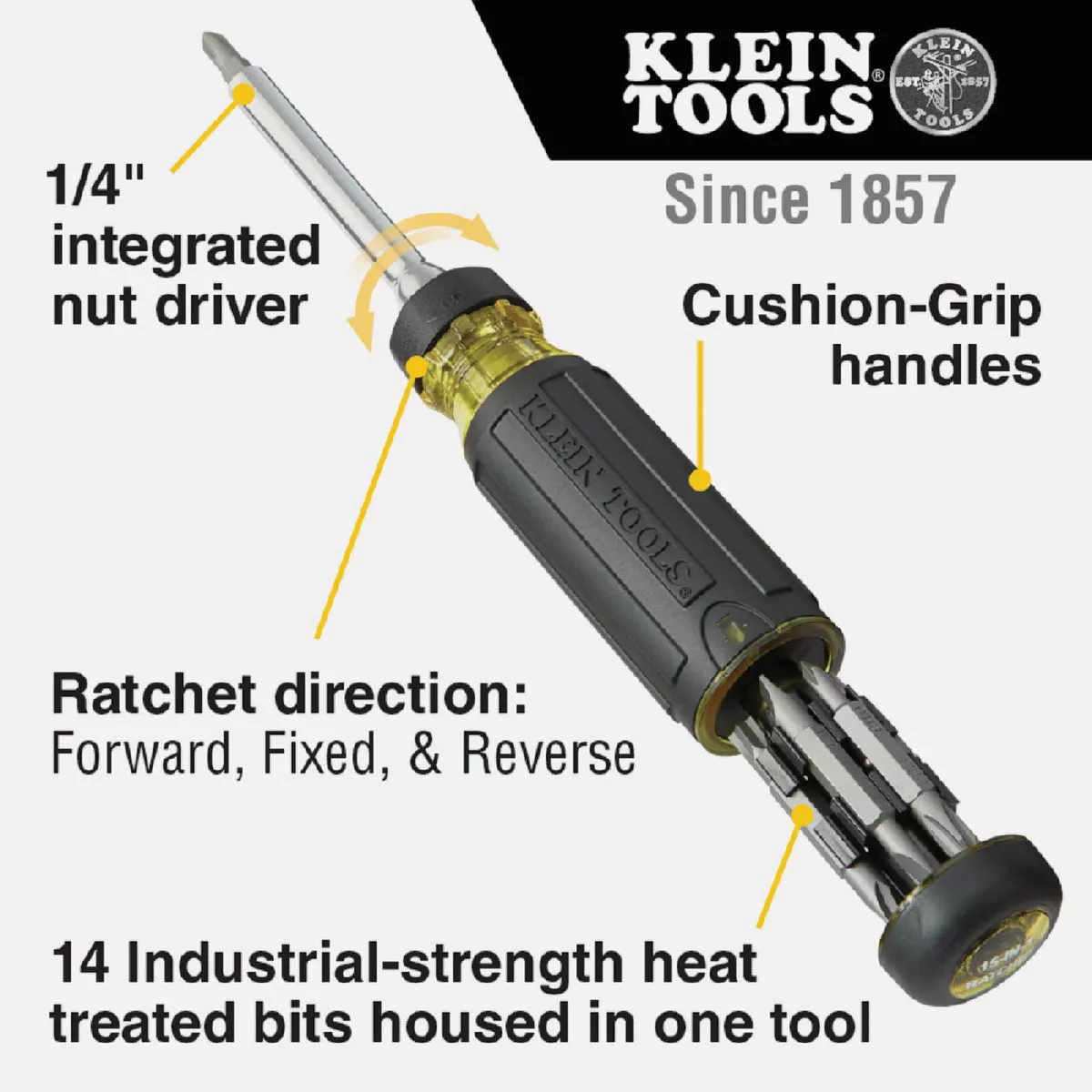 Klein 15-In-1 Multi-Bit Ratcheting Screwdriver/Nut Driver - photo 7