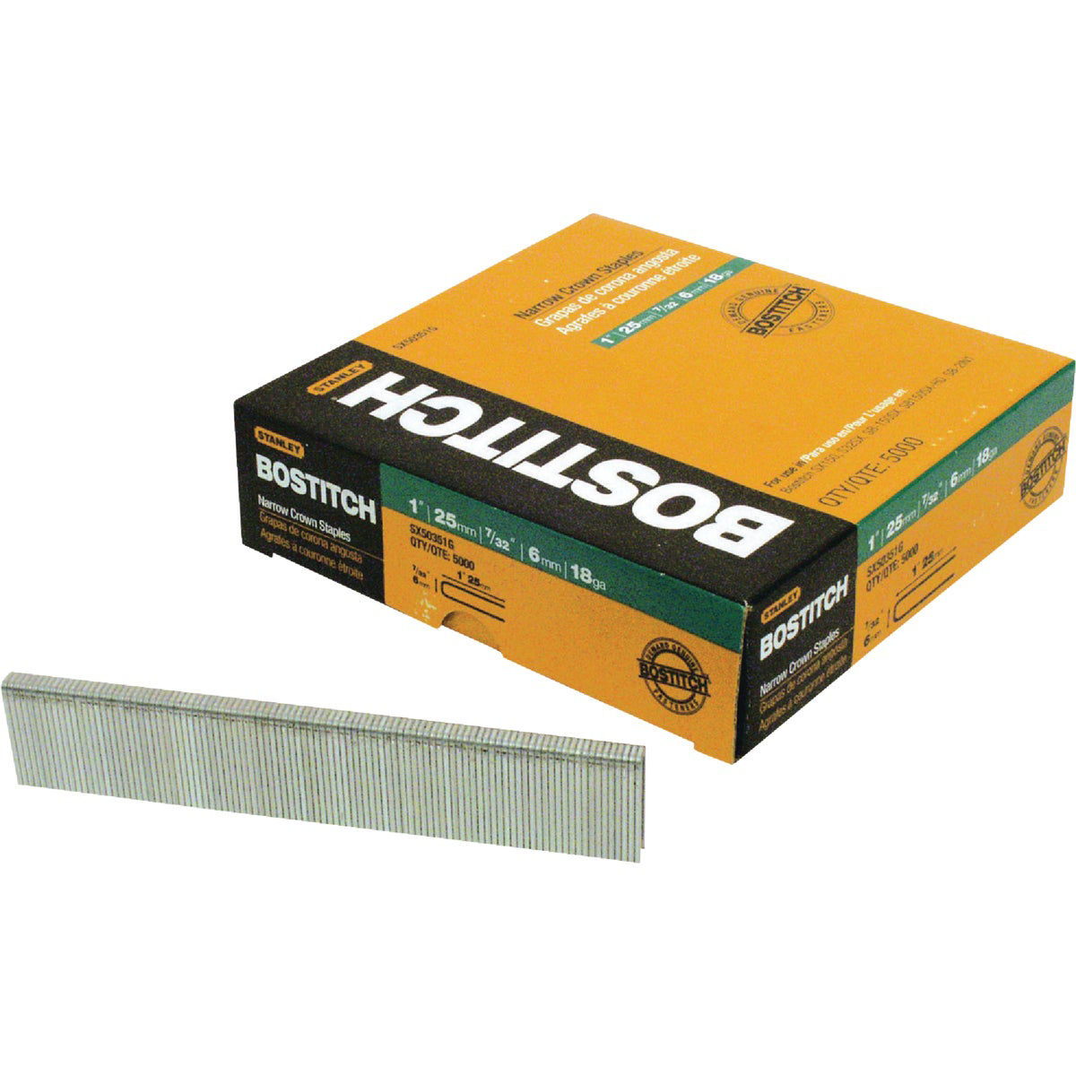 Bostitch 18Gauge Galvanized Narrow Crown Finish Staple, 7/32 In. x 11