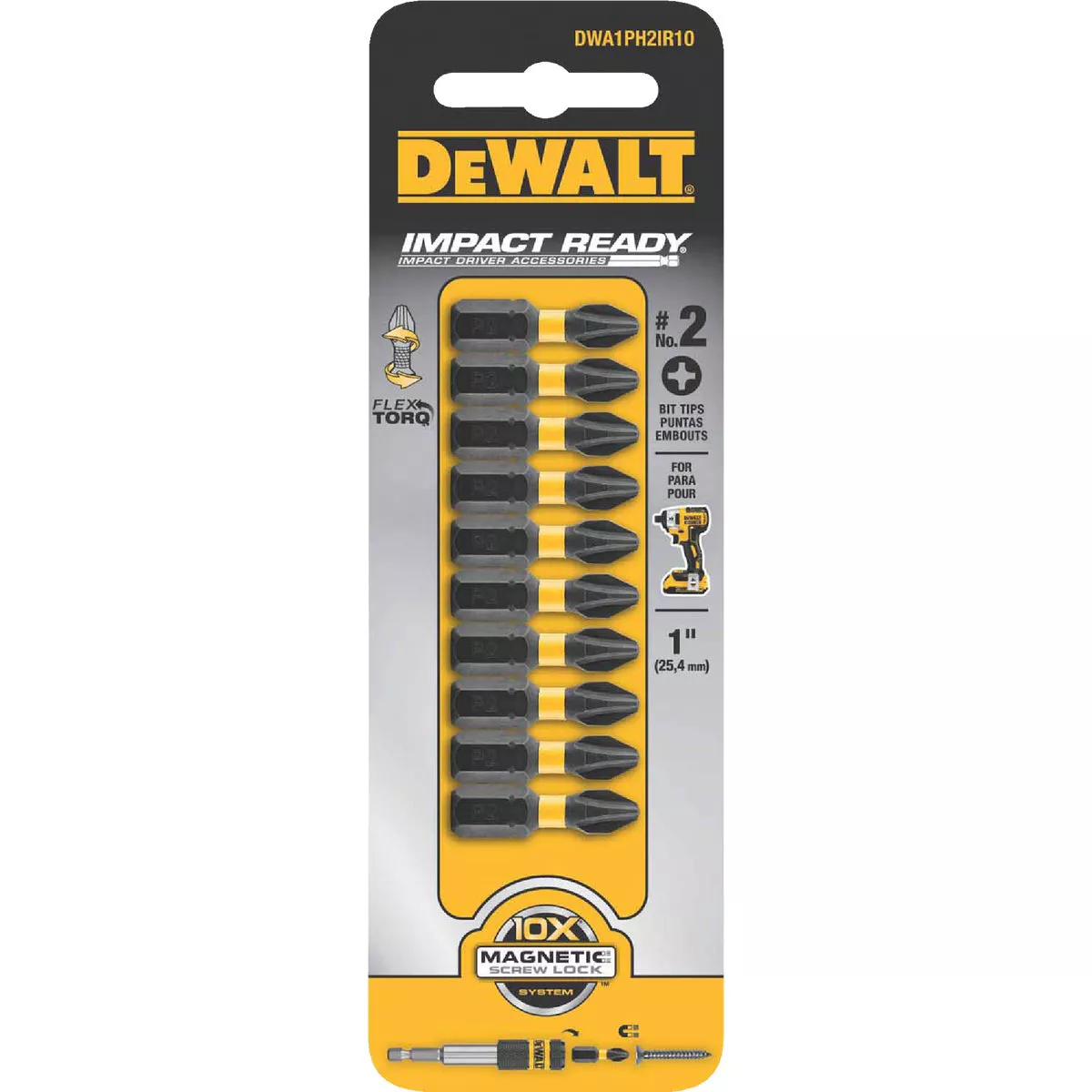 DEWALT FlexTorq 1 In. #2 Phillips Insert Impact Screwdriver Bit (10-Pack)
