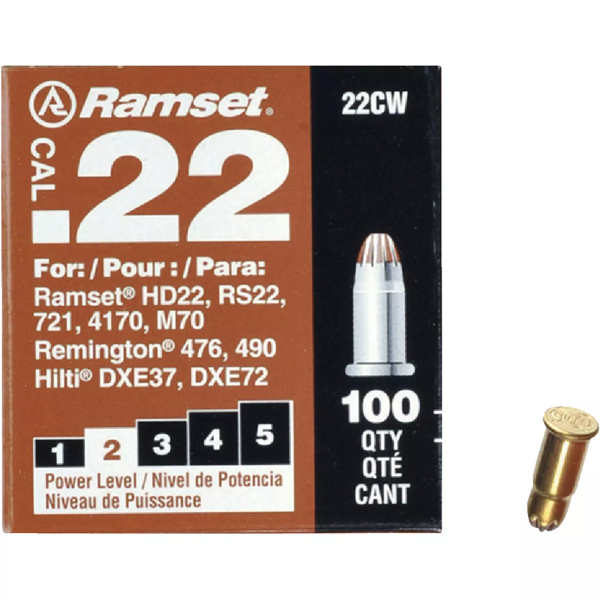 Ramset .22 Caliber Level 2 Brown Powder Load (100-Pack)