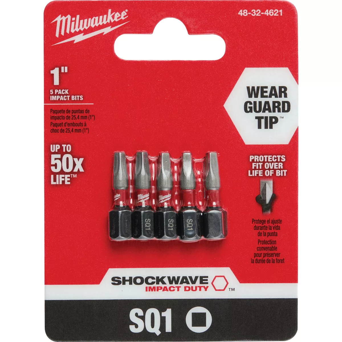 Milwaukee SHOCKWAVE #1 Square Recess 1 In. Insert Impact Screwdriver Bit (5-Pack)