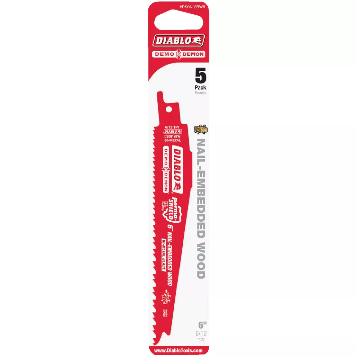 Diablo Demo Demon 6 In. 6/12 TPI Bi-Metal Nail-Embedded Wood Reciprocating Saw Blade (5-Pack)