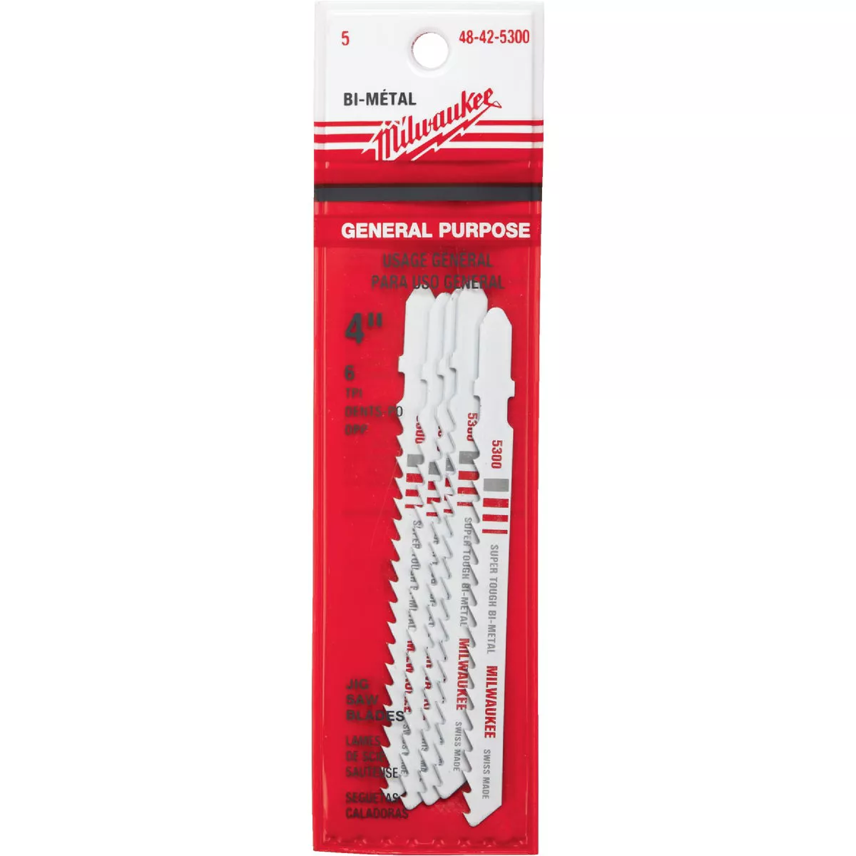 Milwaukee T-Shank 4 In. x 6 TPI Bi-Metal Jig Saw Blade, General Purpose (5-Pack) - photo 2