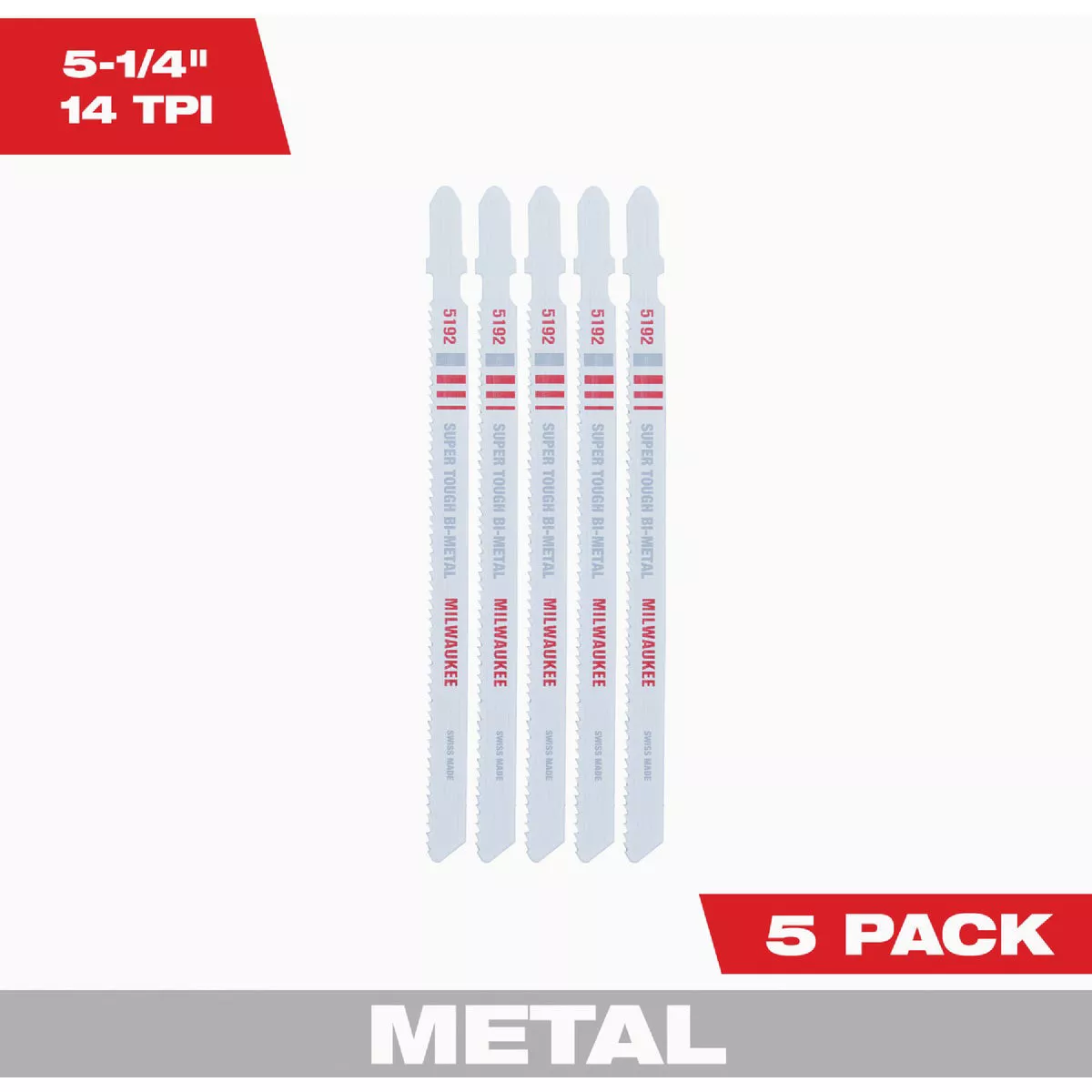 Milwaukee T-Shank 5-1/4 In. x 14 TPI Bi-Metal Jig Saw Blade, Metal Cutting (5-Pack)