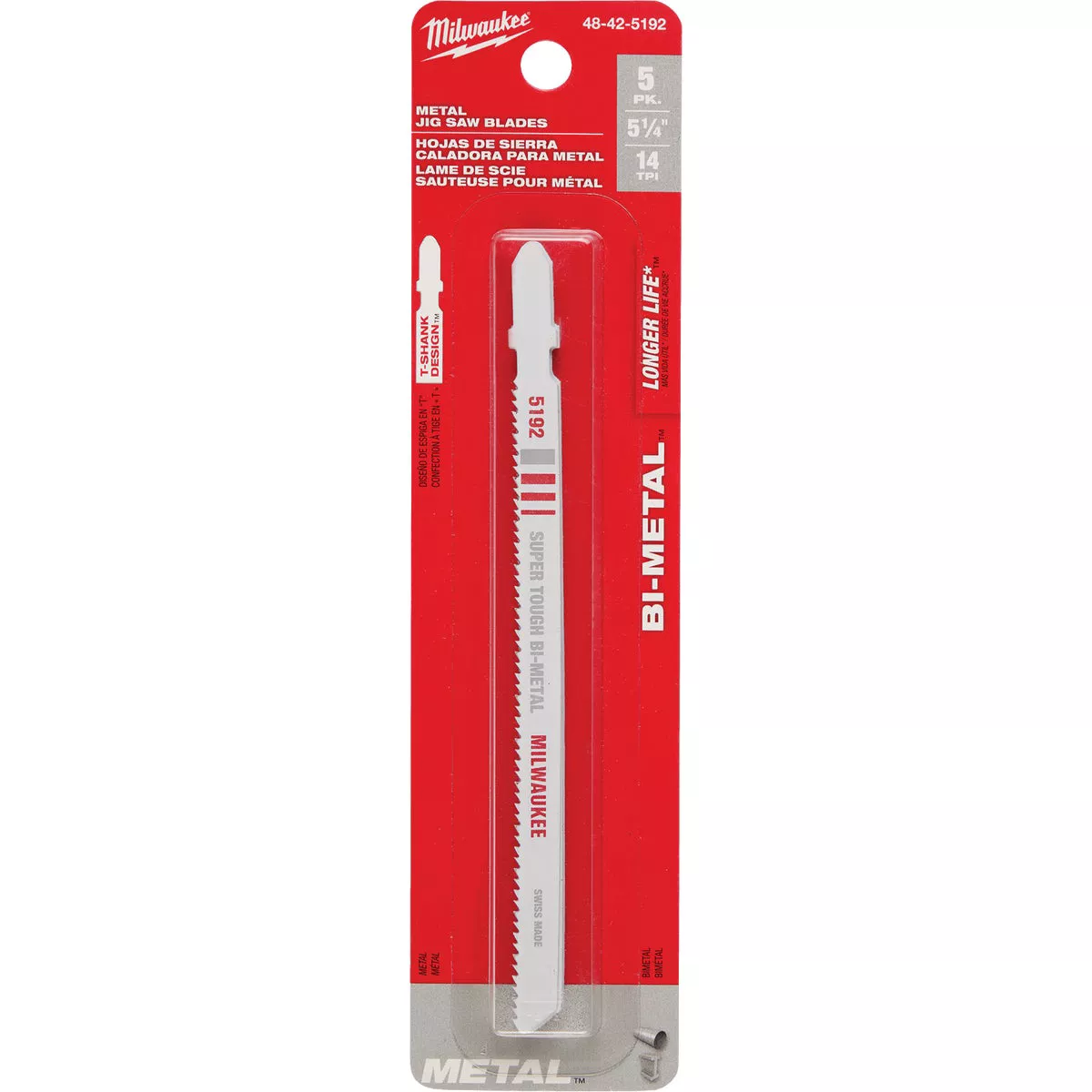 Milwaukee T-Shank 5-1/4 In. x 14 TPI Bi-Metal Jig Saw Blade, Metal Cutting (5-Pack) - photo 2