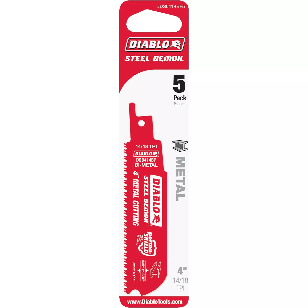 Diablo 4 In. 14/18 TPI Bi-Metal Medium Metal Reciprocating Saw Blade (5-Pack)