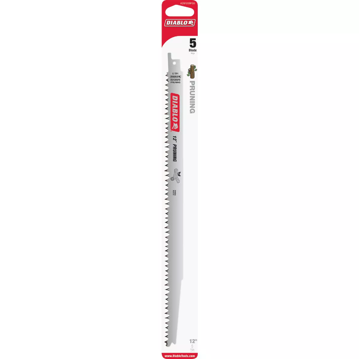 Diablo 12 In. 5 TPI Fleam Ground Pruning Reciprocating Saw Blade (5-Pack)