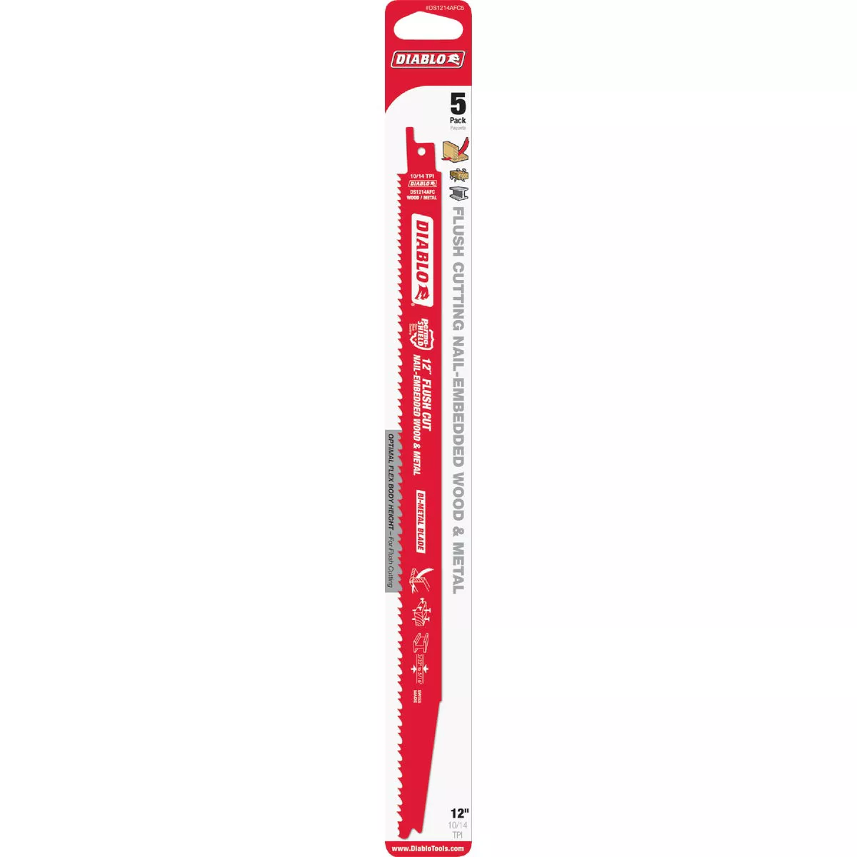 Diablo 12 In. 10/14 TPI Bi-Metal Flush Cut Reciprocating Saw Blade (5-Pack)