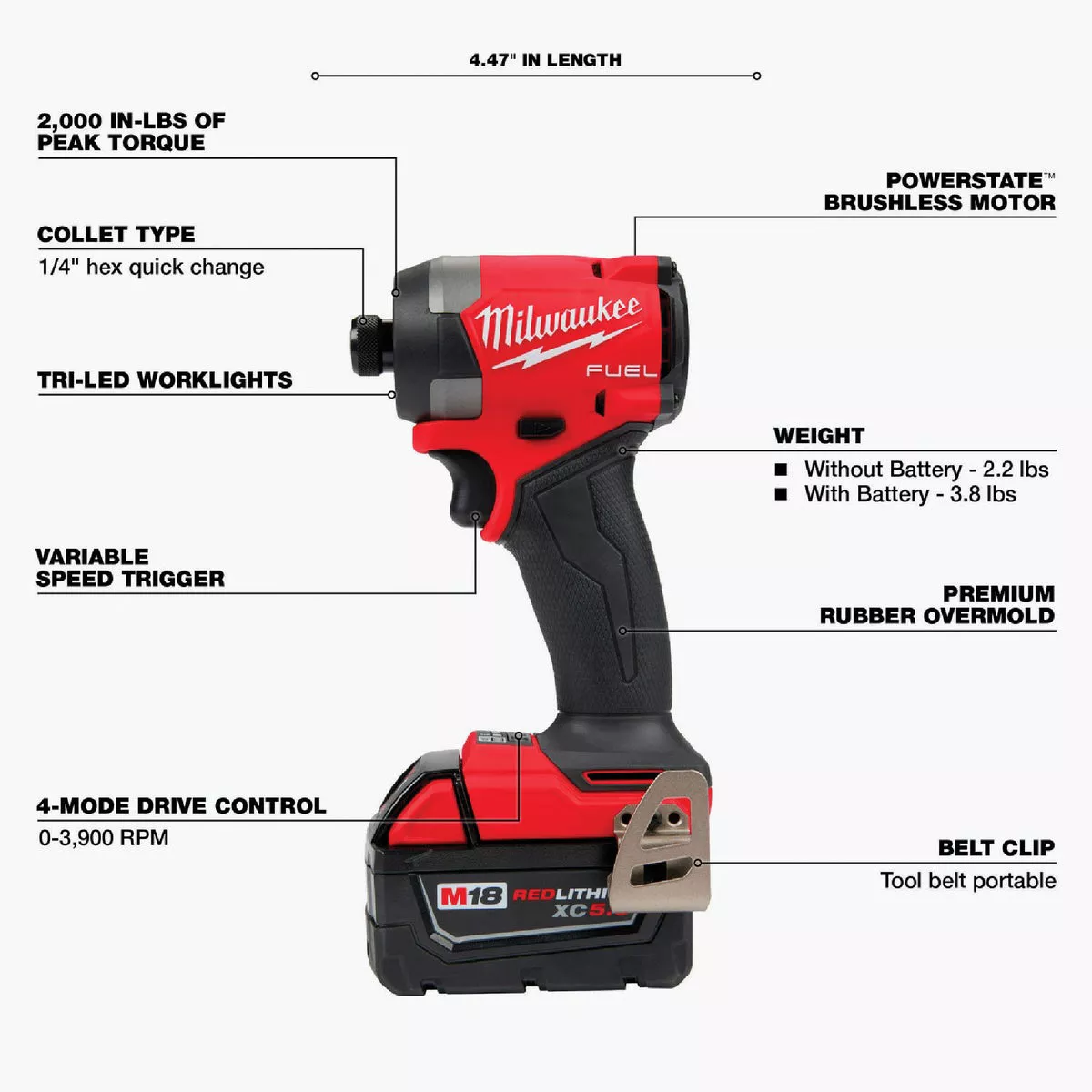 Milwaukee M18 FUEL 2-Tool Brushless Cordless Hammer Drill & Impact Driver Combo Kit with (2) 5.0 Ah Batteries & Charger - photo 3