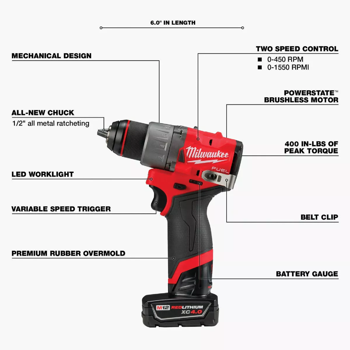 Milwaukee M12 FUEL Brushless 1/2 In. Subcompact Cordless Drill/Driver Kit with 4.0 Ah & 2.0 Ah Battery & Charger - photo 4