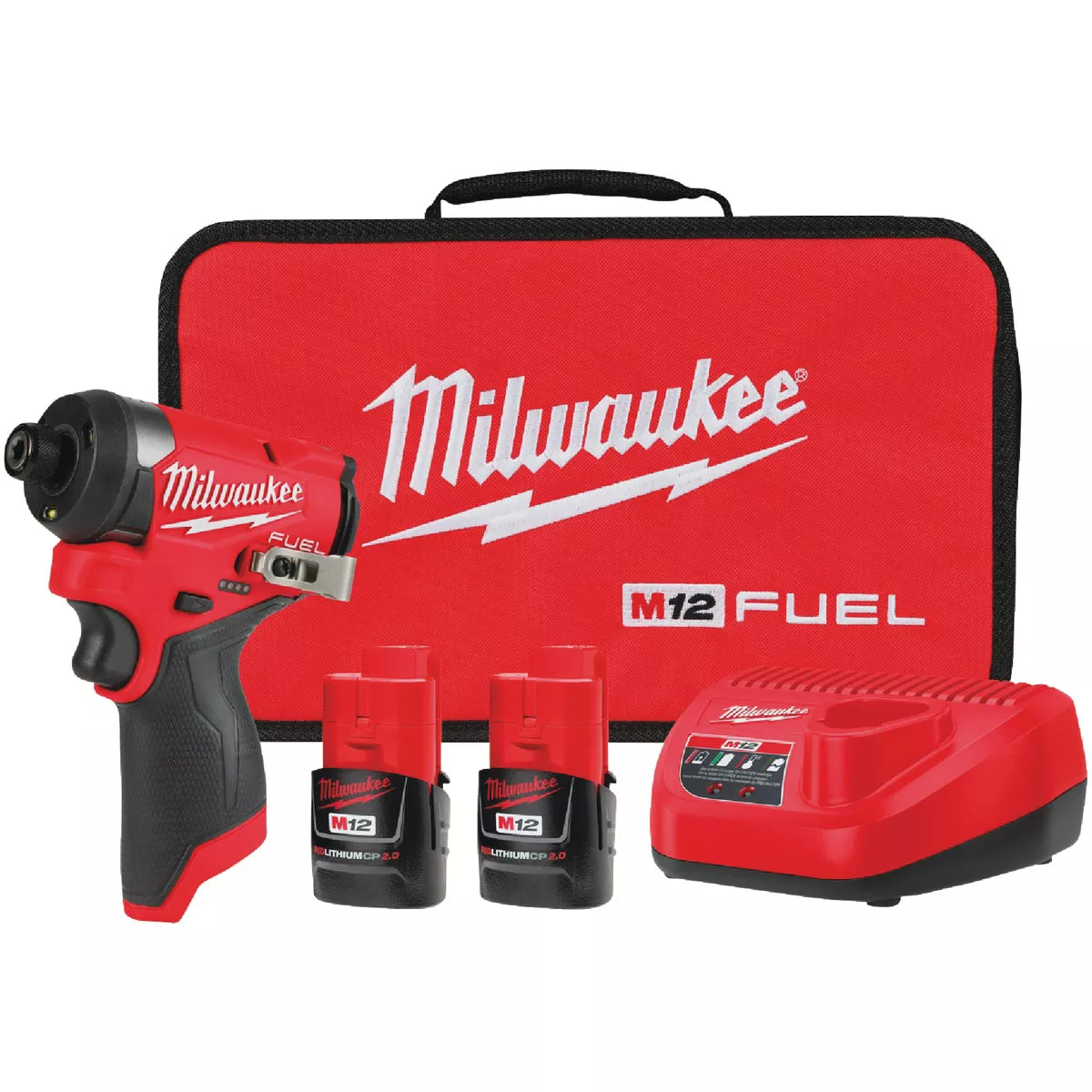 Milwaukee M12 FUEL Brushless 1/4 In. Hex Subcompact Cordless Impact Driver Kit with (2) 2.0 Ah Batteries & Charger