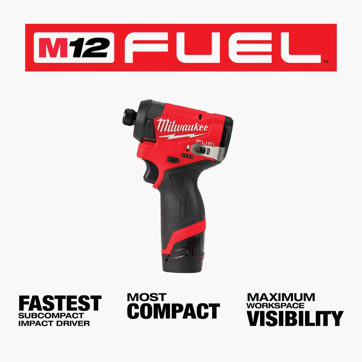 Milwaukee M12 FUEL Brushless 1/4 In. Hex Subcompact Cordless Impact Driver Kit with (2) 2.0 Ah Batteries & Charger - photo 2