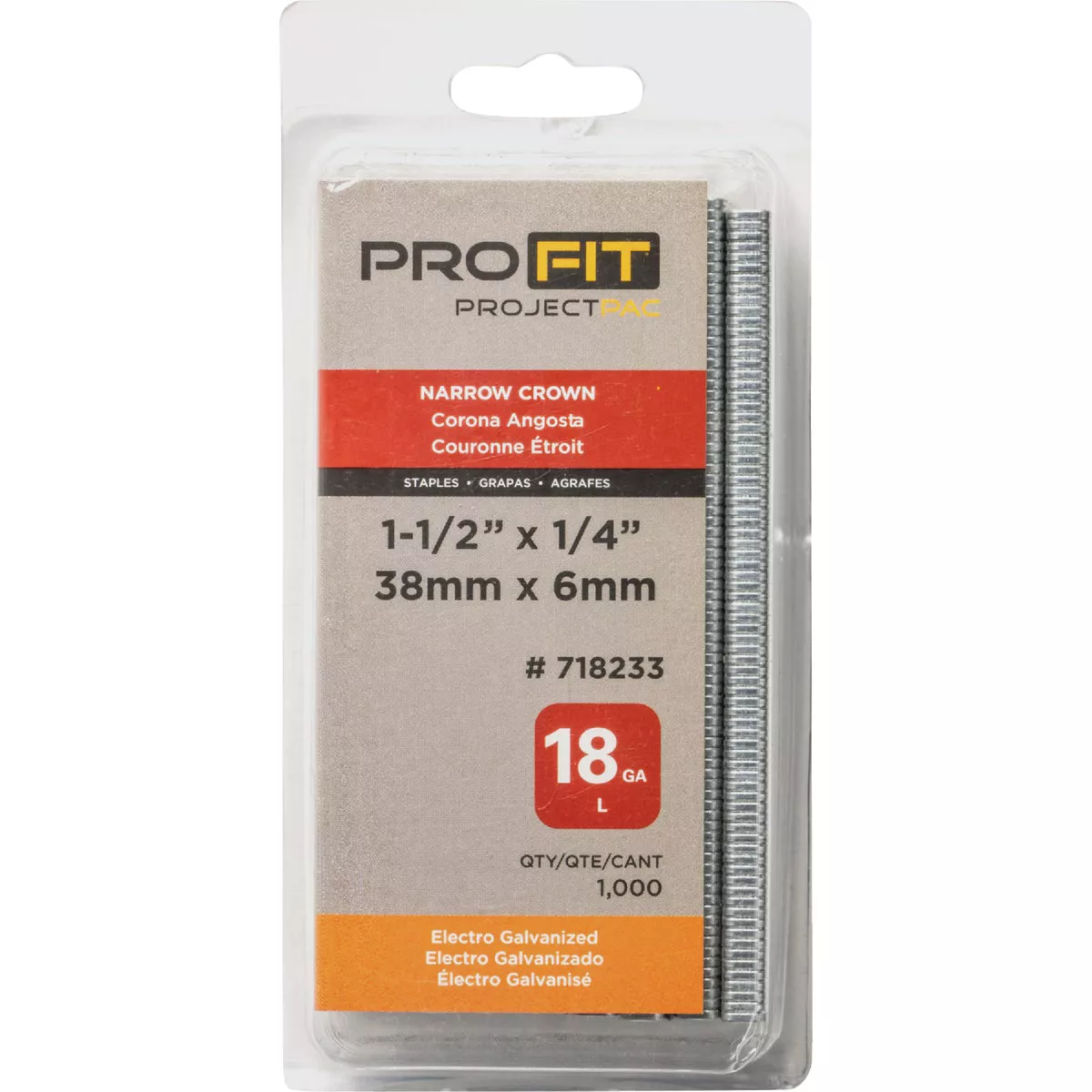 Pro-Fit 1/4 In. x 1-1/2 In. 18 Gauge Electro Galvanized L-Style Narrow Crown Staple (1000 Ct.) - photo 2